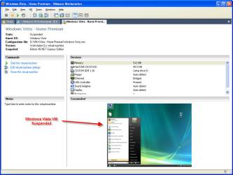 A virtual machine suspended in VMware Workstation. Click here for a closer look.